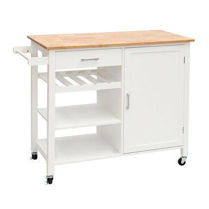 Kitchen Storage Trolley Cart Cupboard Drawer Wine Bottle Shelf Cabinet White MDF