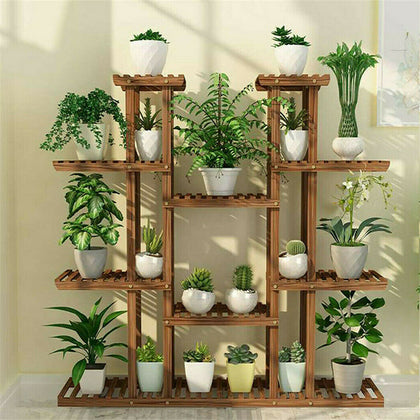 Multiple Tier Vertical Carbonized Wood Plant Stand Stylish Ladder Shelf Balcony