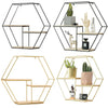 Wall Mounted Storage Shelf Hexagon Metal Wood Floating Storage Rack Display Unit