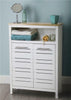 White Satin Natural Wood Two Tone 2 Door Storage Cabinet Cupboard Sideboard