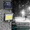 100 LED Solar Powered PIR Motion Sensor Garden Wall Light Security Flood Lights