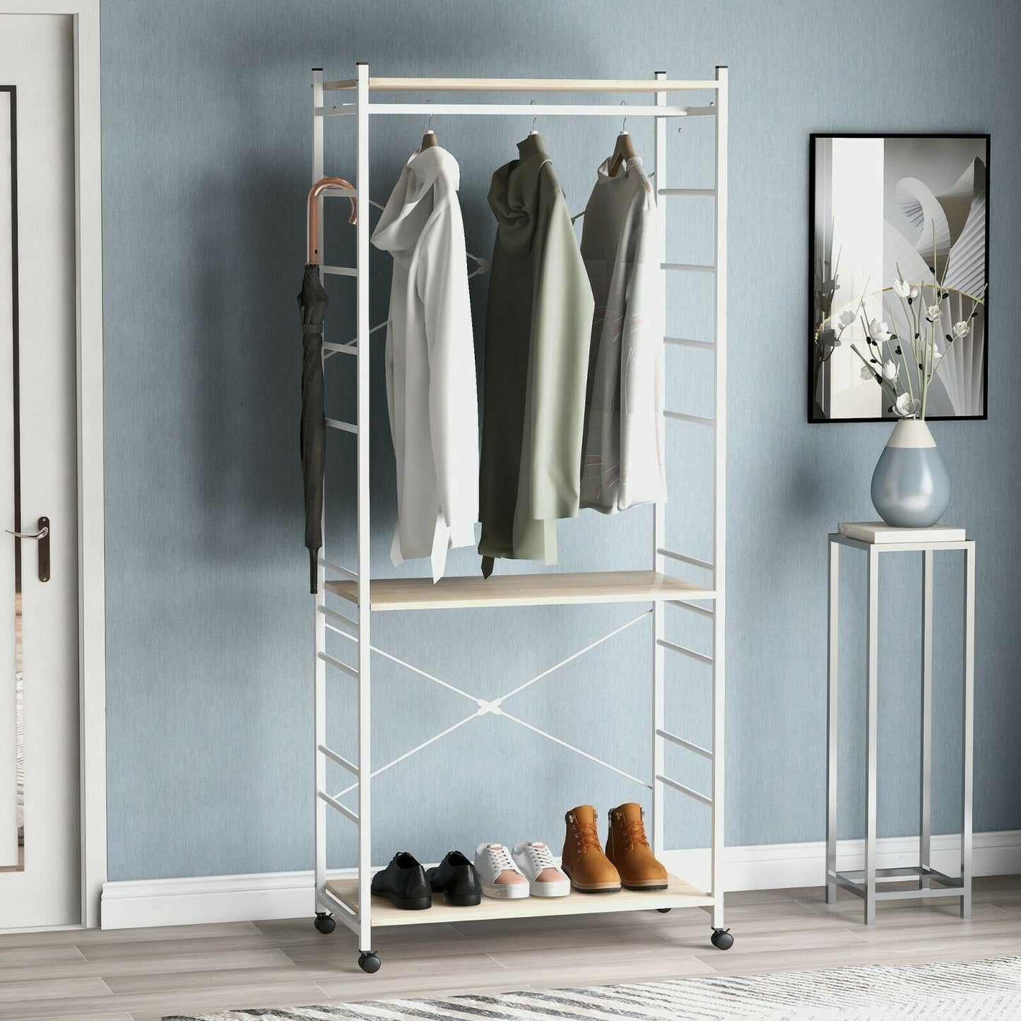 Coat rank Shoe Rack Hanging Bench Seat Hanger with Removable 6 Hooks Wood
