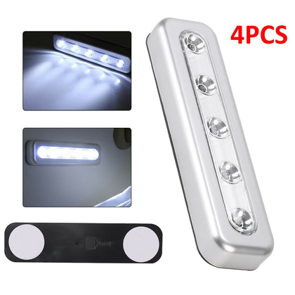 4 X Silver Push Lights Strip Sticker Battery Lamp Closet Cupboard Lighting