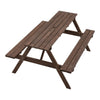 Wooden Garden Table Benches Set Beer Table with Parasol Hole Outdoor Furniture