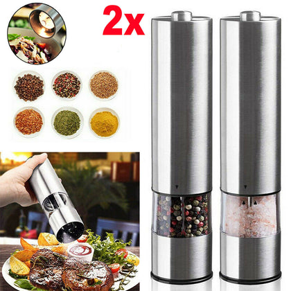 2PCS Electric Salt and Pepper Grinder Set Shaker Mills Adjustable Coarseness Set