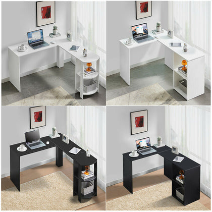 L-shaped Corner Computer Desk Table Workstation Shelves Home Office W/ Shelves