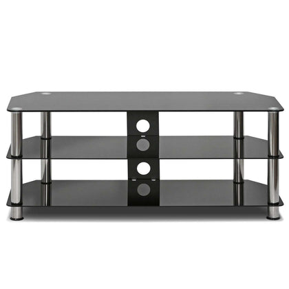 TV Stand Table for 32‘’-55‘’ TV Black Glass 100cm - TV Unit Living Coffee Table