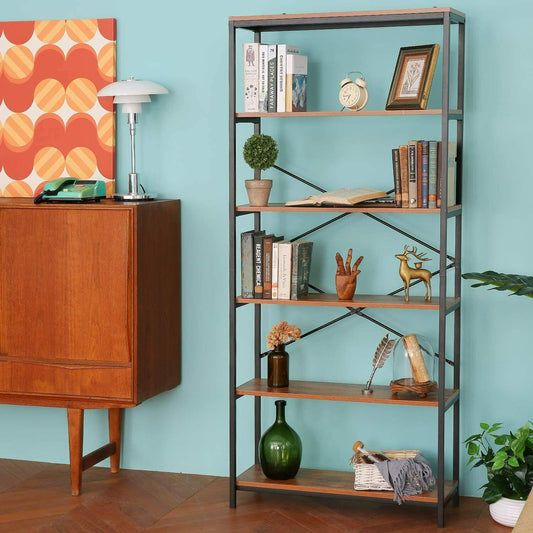 Industrial Bookshelf 6 Tier Ladder Shelf Metal Display Rack Storage Shelving UK