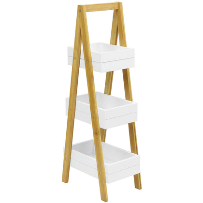 HARTLEYS WHITE & BAMBOO 3 TIER LADDER BATHROOM TIDY STORAGE CADDY UNIT/ORGANISER