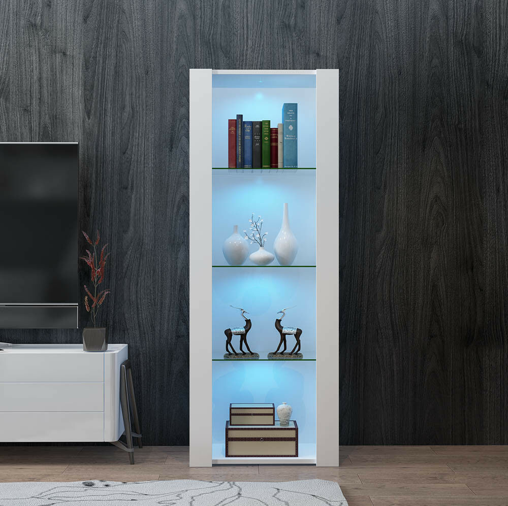 High Gloss White Display Cabinet Sideboard Unit Cupboard Living Room with LED