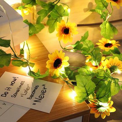 2m 20LED Artificial Sunflower String Light Fairy Lights Home Party Warm Decor