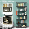 6-tier Bookcase Industrial S-Shaped Bookshelf Wooden Storage Display Rack