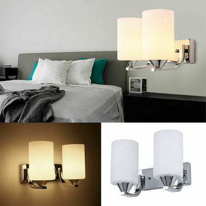 White Glass Wall Light Double Head Indoor Sconce Lighting with Warm White Bulb