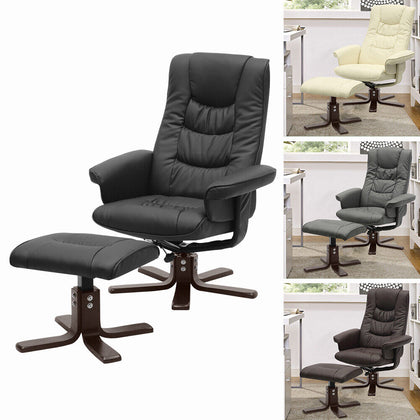 Office Executive Swivel Armchair with Footstool Reclining Lounger Relax Chair