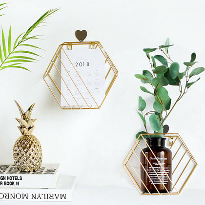 2x Metal Wire Magazine Rack Basket Wall Mounted Hexagonal Storage Display Holder