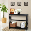 2 Tier X-Design Console Table Hallway Side Table Bookshelf Entryway Table Black