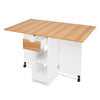 Mondeer Mobile Drop Leaf Table Folding Dining Table with 1 Drawer White & Oak