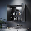 LED Bathroom Mirror Cabinet Black with Shaver Socket Illuminated Lights 630x650