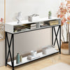 Console Table X-Shaped Sofa Side End Table w/2 Compartments & Storage Shelf