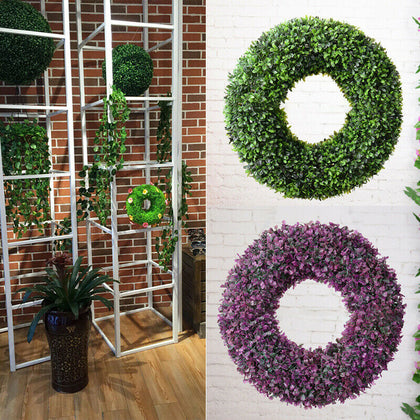 Artificial Boxwood Wreath Hanging Wall Door Garland Decoration Indoor Outdoor