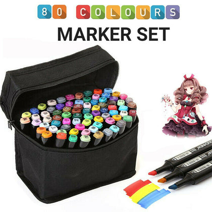 80 Colour Markers Set Dual Tip Twin Marker Pen Set Sketch Graffiti Drawing Gift