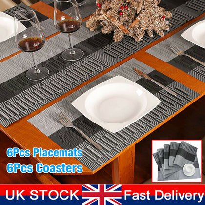 Set Of 6 PVC Place Mats & 6PCS Coasters-Dining Table Mat Set Anti Slip Washable