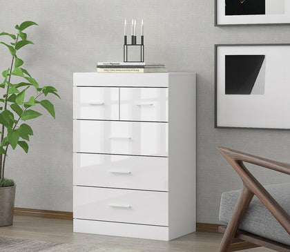 White Chest of 2+3 Drawers Bedroom Furniture Cabinet Storage Sideboard Drawer