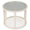 Round Nesting Coffee Tables Set of 2 Glass Top Side End Tables with Metal Frame