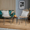 Rattan Boho Dining Chairs Set of 2 Black Metal Legs Dining Room Seats Home