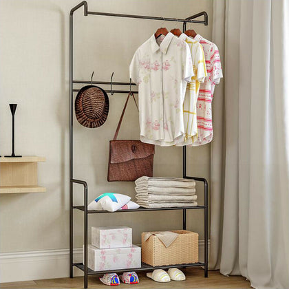 Clothes Rail Rack Garment Dress Hanger Display Stand w/ Shoe Rack Storage Shelf