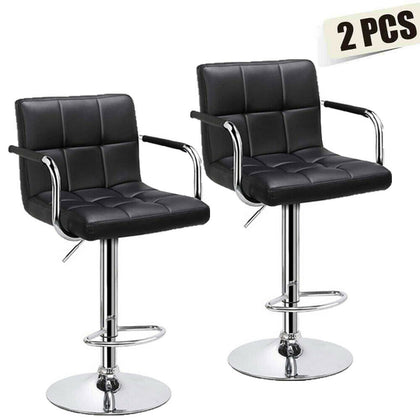 2x Breakfast Bar Stools Home Kitchen Swivel Chairs with Handrail Gas Lift Black