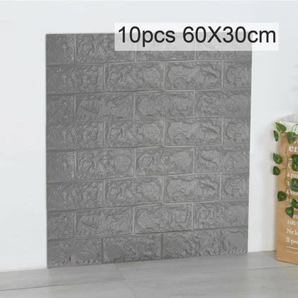 10X 60x30CM 6MM Panel 3D Tile Brick Wall Stickers Self-adhesive Wallpaper Foam
