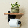 Industrial Urban Style Iron Pipe Toilet Paper Holder Roller With Wood Shelf Wall