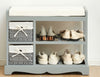 Grey Painted Wooden Hallway Bench 2 Basket 2 Shelf Storage White Cushioned Top