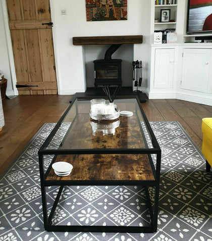 Industrial Style Coffee Table Vintage Living Room Furniture Steel Frame 1 Shelf