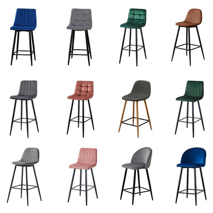 2pcs Barstools Set Velvet Fabric Faux Leather Padded Metal Legs Breakfast Chairs