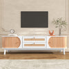 TV Stand Cabinet Unit Modern Wooden Rattan 2 Drawers 2 Doors TV Entertainment