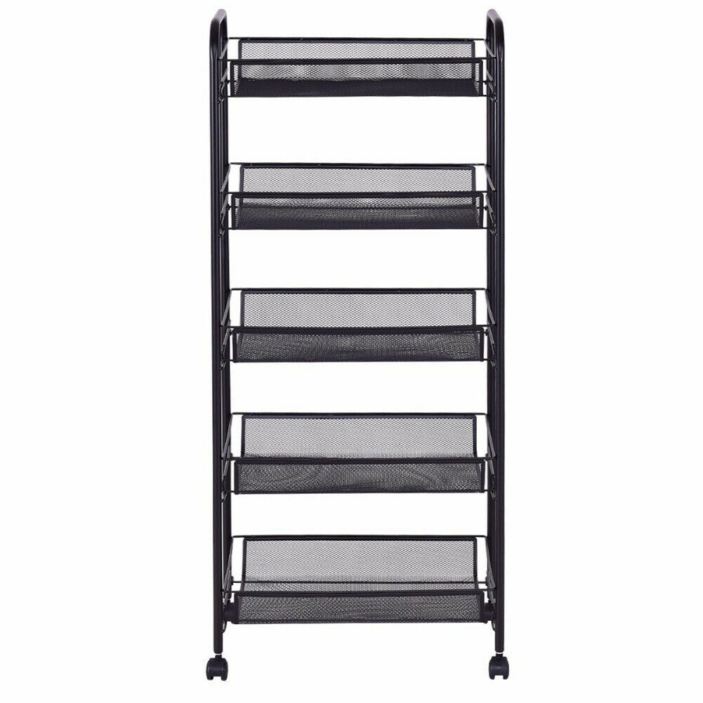 5 Tier Large Kitchen Trolley Cart Rolling Mesh Storage Rack Trolley wi ...