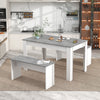 3Pcs Marble Look Dining Table and Chairs Set 2 Benches Kitchen Furniture HT
