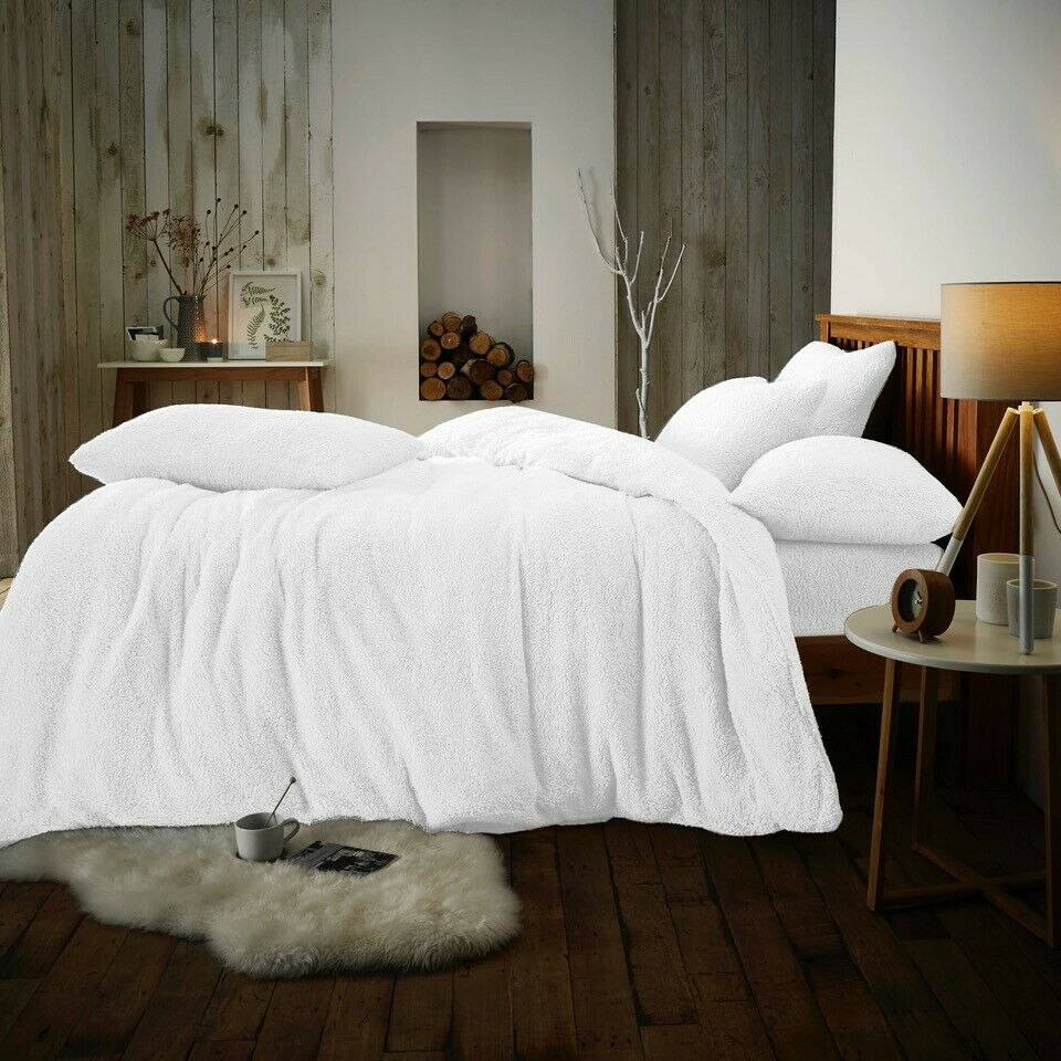 Teddy Bear Fleece Fitted Sheet OR Duvet Cover Set Sherpa Thermal Warm Bedding