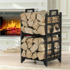 2 Tier Indoor Firewood Rack Log Storage Fireside Lumber Holder with 4 Fire Tools