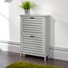 Shoe Storage Cabinet 2 Tier Grey Slatted Cupboard Doors Scandanavian Style