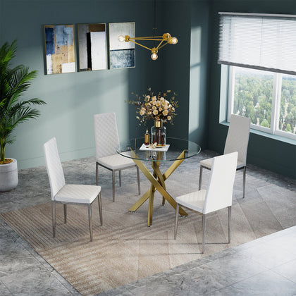 2/4/6 Seaters Dining Glass Table & High Backrest White Chairs Dinner Set Kitchen