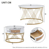 Round Nesting Coffee Table Set Modern Nesting Side End Table w/ Rattan Drawer HT