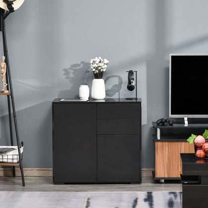 HOMCOM Side Cabinet with 2 Door Cabinet and 2 Drawer for Home Office Black