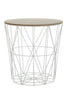 COFFEE SIDE TABLE METAL WIRE REMOVABLE WOOD TOP FOLDABLE ROUND STORAGE BASKET