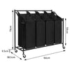 4 Bag Laundry Sorter Cart Hamper Basket Rolling Clothes Bin Trolley on Wheels