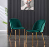 2X Morden Velvet Fabric Dining Chairs Metal Brass Legs Kitchen Padded Seat Green
