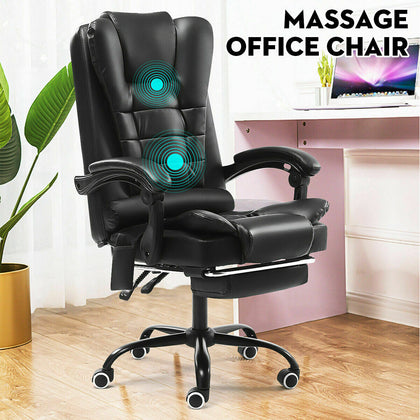Massage Office Chair Gaming Computer Desk Chairs with Footrest Recliner Leather