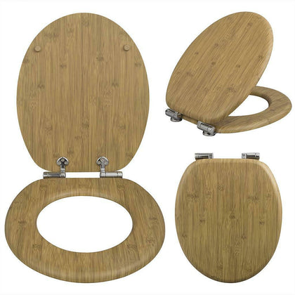 Wooden Toilet Seat with Soft Close Adjustable Hinge for Family Bathroom Oak